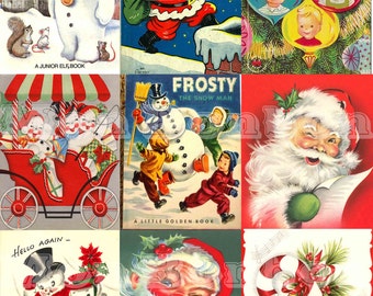 Digital Collage Sheet of Vintage Retro Christmas Cards & Books - INSTANT DOWNLOAD