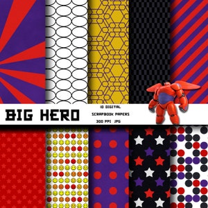 Big Hero 6 Baymax inspiriert 12x12 Digital Papier Hintergründe für Digitales Scrapbooking, Party Zubehör, etc -SOFORT DOWNLOAD