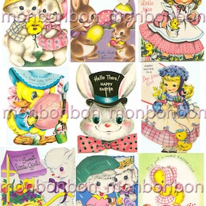 Vintage Retro Easter Cards Digital Collage Sheet - INSTANT DOWNLOAD