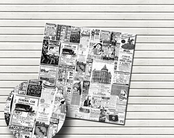 Anuncios de periódico de Halloween vintage, papel de álbum de recortes digital de 12 x 12 pulgadas, papel digital de Halloween, manualidades de Halloween, Halloween retro