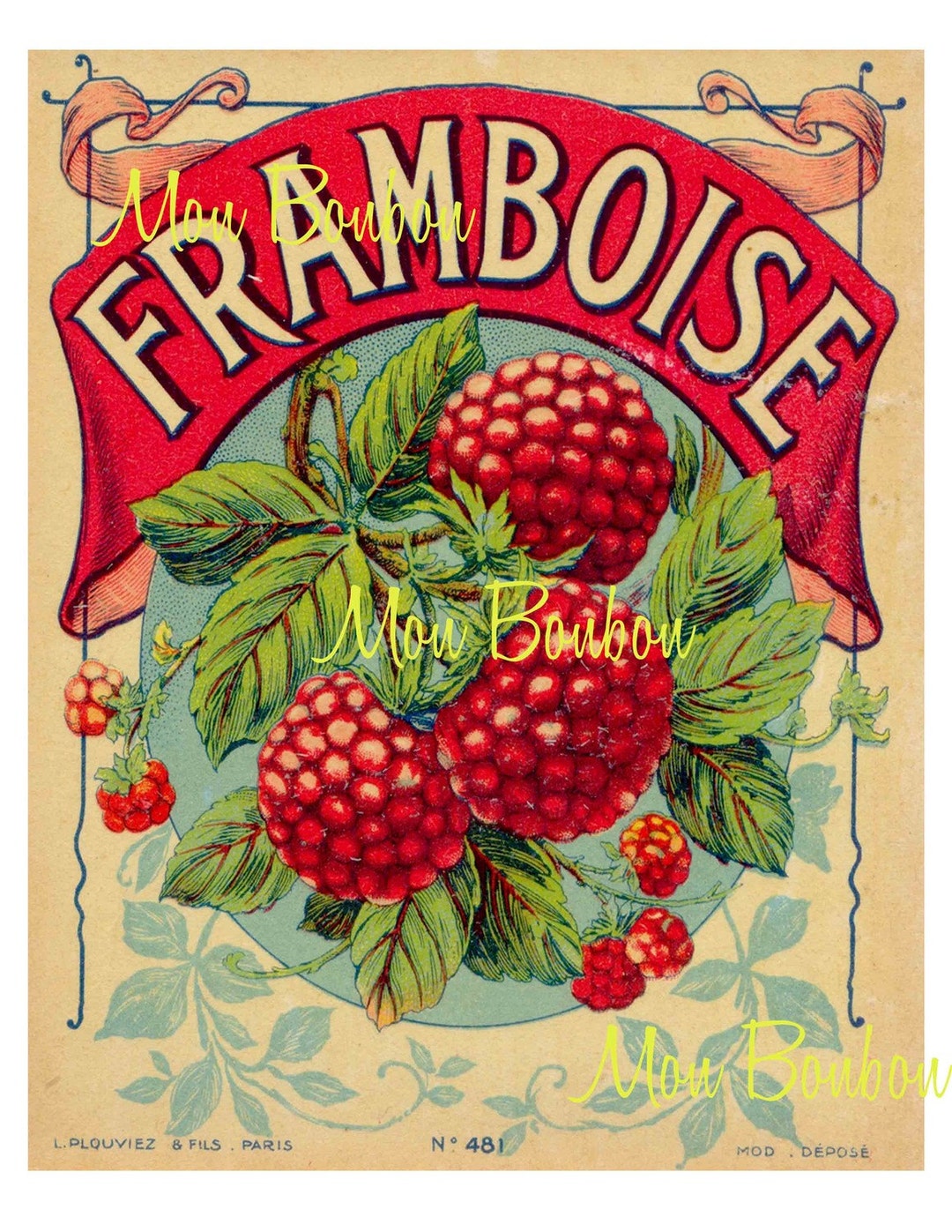 Digital Download of Large 8x10 Vintage French Framboise Label Etsy