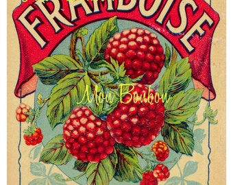 Digital Download of Large 8x10 Vintage French Framboise Label - You Print - INSTANT DOWNLOAD