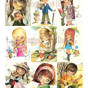 Vintage Retro Kids Digital Collage Sheet - Instant Download - DIY Printable paper crafts,altered art, atc, journals, scrapbooking, pocket