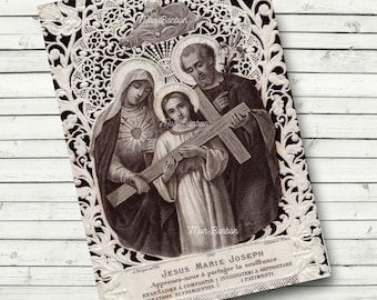 Jesus, Mary and Joseph 4x6 inches - Vintage Prayer Card Doily