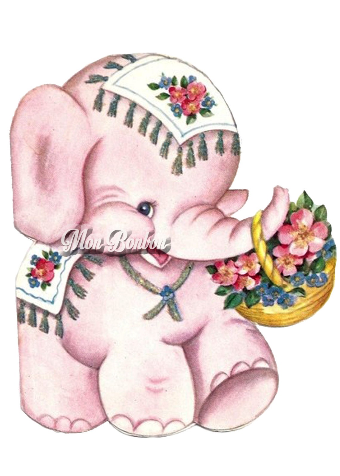 Cute Retro Pink Elephant Digital Clip Art Illustration .png and .JPG ...