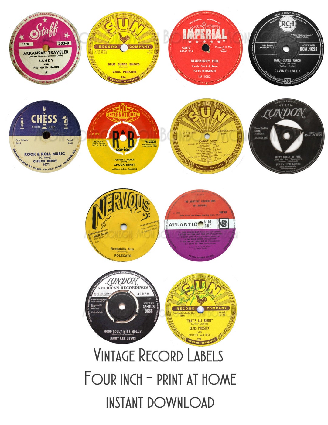 Vintage Record Labels - 3.5 Inch - Print at Home - 50s Party Decor ...