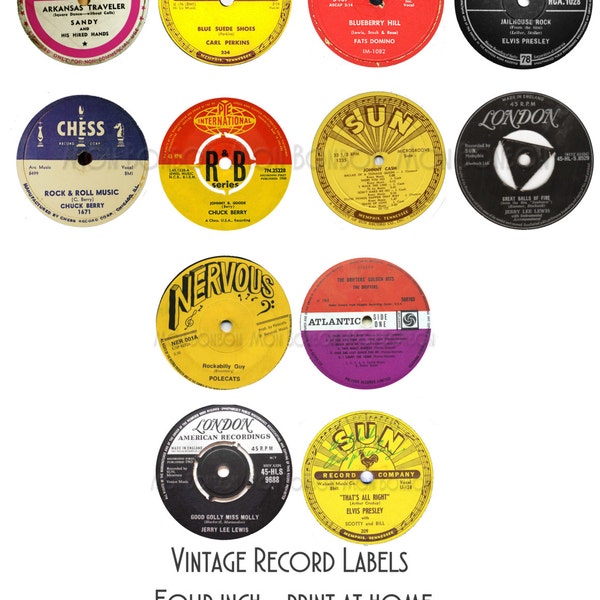 Vintage Record Labels - 3.5 inch - Print at Home - 50s  Party Decor- Instant Download