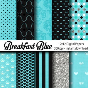 Breakfast Blue Digital Paper Backgrounds - 12x12 - Digital Paper Backgrounds - Wedding Supply-Breakfast at Tiffany - Instant Download