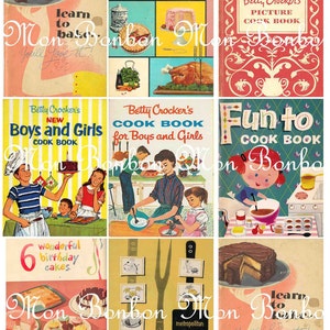 Folha de colagem digital de livros de receitas retrô vintage - perfeita para cartas de bolso - Imprima em casa - DOWNLOAD INSTANTÂNEO - Suprimentos para scrapbook de culinária