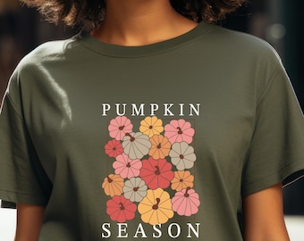 Pumpkin Season Shirt, Boho Pumpkin Patch Tee, Retro Autumn Graphic T-Shirt, Vintage Fall Pumpkin Shirt for Women