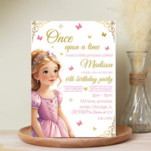 Princess Birthday Invitation pink princess birthday princess birthday digital invite once upon a time birthday invite princess party theme