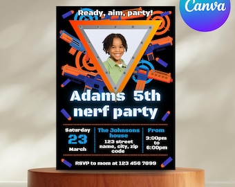 Kids Editable Nerf Birthday Invitation Template, Printable Birthday Nerf Party Invitations, Digital Kids Party Invite Template