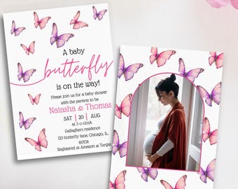 Butterfly Baby Shower Invitation, Purple Butterfly Invitation Template, Butterfly Baby Shower Invitation Girl, Butterflies and Flowers Pink