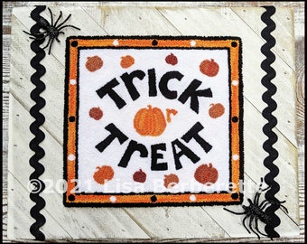 Truco o Trato de Calabaza – Patrón PDF Punch Needle - Descarga Digital – Halloween, Otoño, Otoño, Bordado, Enganche de Alfombra