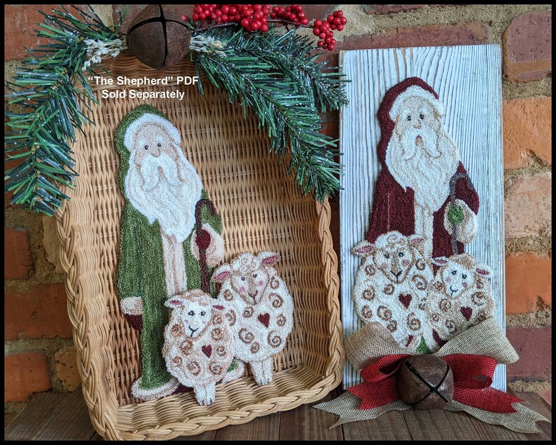 Santa Shepherd - Punch Needle Download PDF - Christmas Santa and Sheep ...