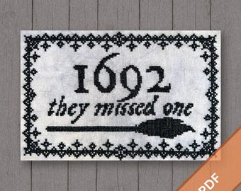 1692 - They Missed One | Witch Cross Stitch Pattern | Halloween PDF Download | Embroidery Design | Spells, Broom, Magic, Wiccan Decor