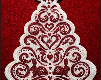 Caprichoso patrón nórdico de punzonado de agujas navideñas: conejos rojos, perdices y remolinos delicados - ¡Descarga instantánea! Bordado, Enganche De Alfombra