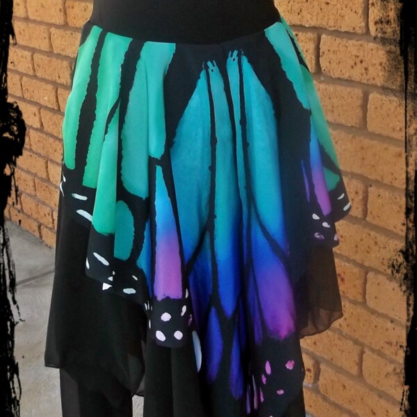 Butterfly Wing and Chiffon Pixie Skirt - Custom made any size - Festival Tribal Fantasy Burlesque Costume Belly Dance EDC Rave Plus