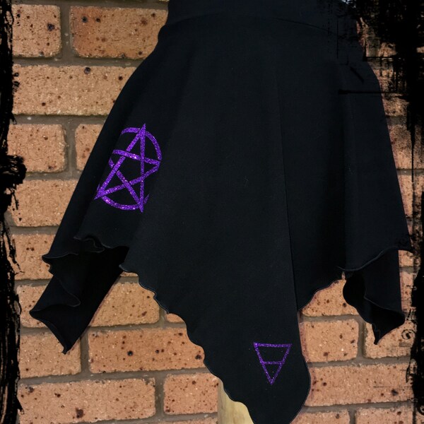 SALE! Earth Air Fire Water Elements Pentacle Pixie Skirt Size Small - Ready to Ship - Wicca Ritual Gothic Basic Cotton Occult Purple