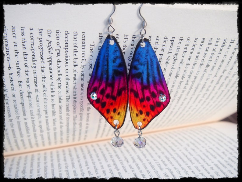 Fae Dragon Festival Boho Crystals Butterfly Faery Wings Earrings Ready to Ship