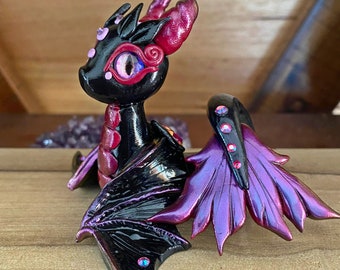 Handcrafted Baby Dragon Figurine - ready to ship - Metallic Gothic Fantasy Home Decor