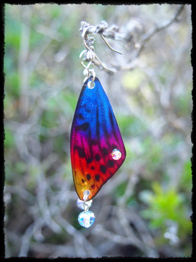 Fae Dragon Festival Boho Crystals Butterfly Faery Wings Earrings Ready to Ship