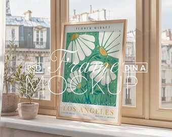 Vertical Frame Mockup, A4 A3 Poster on Window, PSD Template (Digital Download)