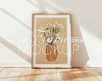 Simple Vertical Frame Mockup, Frame Leaning on Wall Template for Photoshop, PSD Poster Mockup DIN A, Thin Wood - A0, A3, A4 PSD Scandinavian
