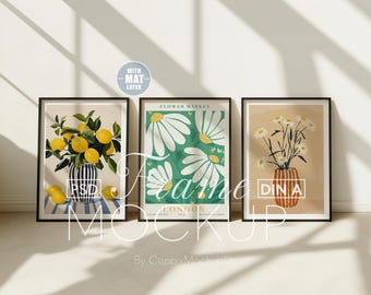 Set of 3 Frame Mockup, Black Leaning Wall Gallery, Multiple Three 3 Bundle, A4 Boho Vertical Psd Poster DIN Photoshop A3, Realistic Template