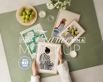 4 Galerie Wand Rahmen Mockup Set, Vier Boho Holz, A4 A3 (PSD)
