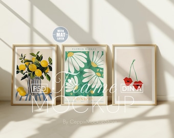 Set of 3 Frame Mockup, Three Multiple Gallery Set 3 Bundle, Poster Mockup Leaning Wall, Minimal A4 Boho Wood Vertical Psd DIN Photoshop A3