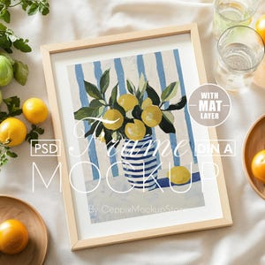 Küchenrahmen Mockup, A4 A3 realistische minimalistische Kunst, Küchentisch, PSD Poster ISO A DIN, Interior Template dünnes Holz Boho A2, Galeriewand