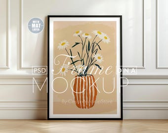 Simple Frame Mockup Vertical Black, Frame Leaning Wall Template for Photoshop, PSD Poster Mockup DIN A Thin Wood - a0, a3, a4 Scandinavian
