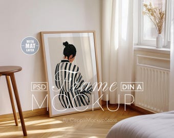 Glass Frame Mockup, Leaning Wall Template, Boho Style (PSD)