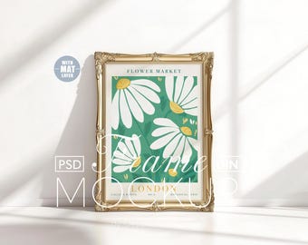 Maqueta de marco vintage dorado, póster estilo barroco, plantilla PSD A3/A4 (descarga digital)