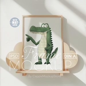 Maqueta de marco para guardería, maqueta de póster de madera en forma de corazón A4 A3 PSD para niño y niña, marco para habitación de niños, maqueta DIN A para niños, plantilla interior