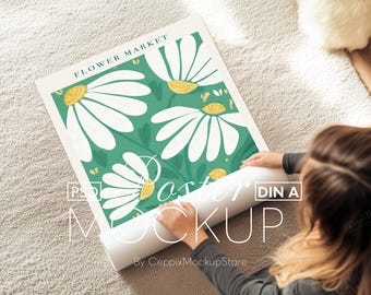 Rolled Poster Mockup, A4 A3 ISO Sizes, PSD Template (Digital Download)
