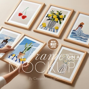 6 Frame Mockup Person Multiple Gallery Set, Six 6 for Bundle, Minimalist A4 Boho Wood, A3 Vertical, Psd Poster Mockup, DIN A Photoshop