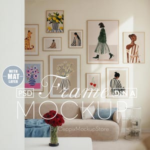 10 Rahmen Galerie Wand Mockup, Zehn Vorlagen Set für Bundle, Realistisch a4 a3 a2 Boho Holz, Minimal Psd Poster Art DIN A Photoshop