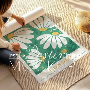 Poster Mockup With Person, Rolled Up: Unrolling Rolling Frame Mockup, Detailed CloseUp Hands A4 A3 ISO Template Realistic Flat PSD Photoshop