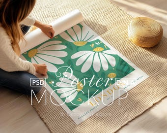 Rolled Poster Mockup With Person, A4 A3, PSD Template (Digital Download)
