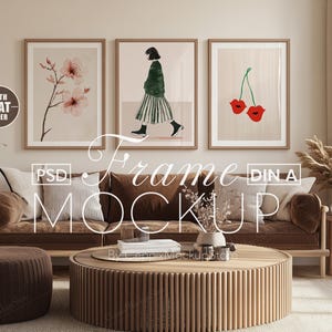 3er Set Bilderrahmen Mockup, hängende Wand Kunst Mockup Galerie Mehrere Drei 3 Bundle, A4 Boho Holz Psd Poster DIN A2 Photoshop A3 Glas Spiegelung