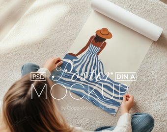 Poster Mockup with Hands, A4 A3 A2, PSD Template (Digital Download)