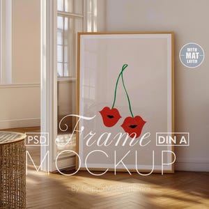 Mockup de moldura com reflexo de vidro, modelo realista para Photoshop, parede inclinada, mockup de pôster PSD DIN A, madeira fina - a0 a3 a4 PSD escandinavo