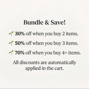 May include: Text on a white background reads "Bundle & Save!" with discount percentages for buying multiple items. The text includes "30% off when you buy 2 items," "50% off when you buy 3 items," and "70% off when you buy 4+ items."