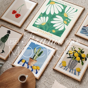 6 Frame Mockup Multiple Gallery Wall Set, Six Vertical 6 for Bundle, Minimalist A4 Boho Wood, A3 Vertical, Psd Poster Mockup DIN A Photoshop