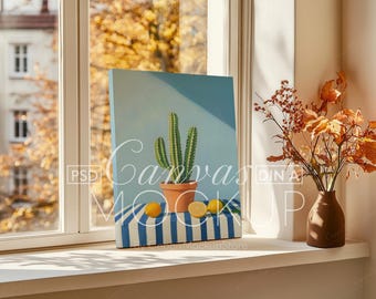 Canvas Wall Art Mockup, Flat DIN A Template (PSD)