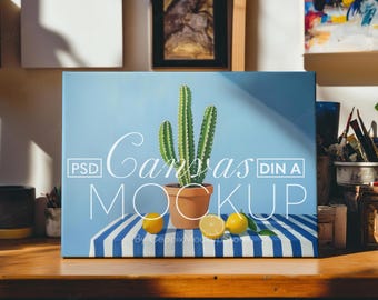 Horizontal Canvas Mockup, Landscape Painting (PSD)