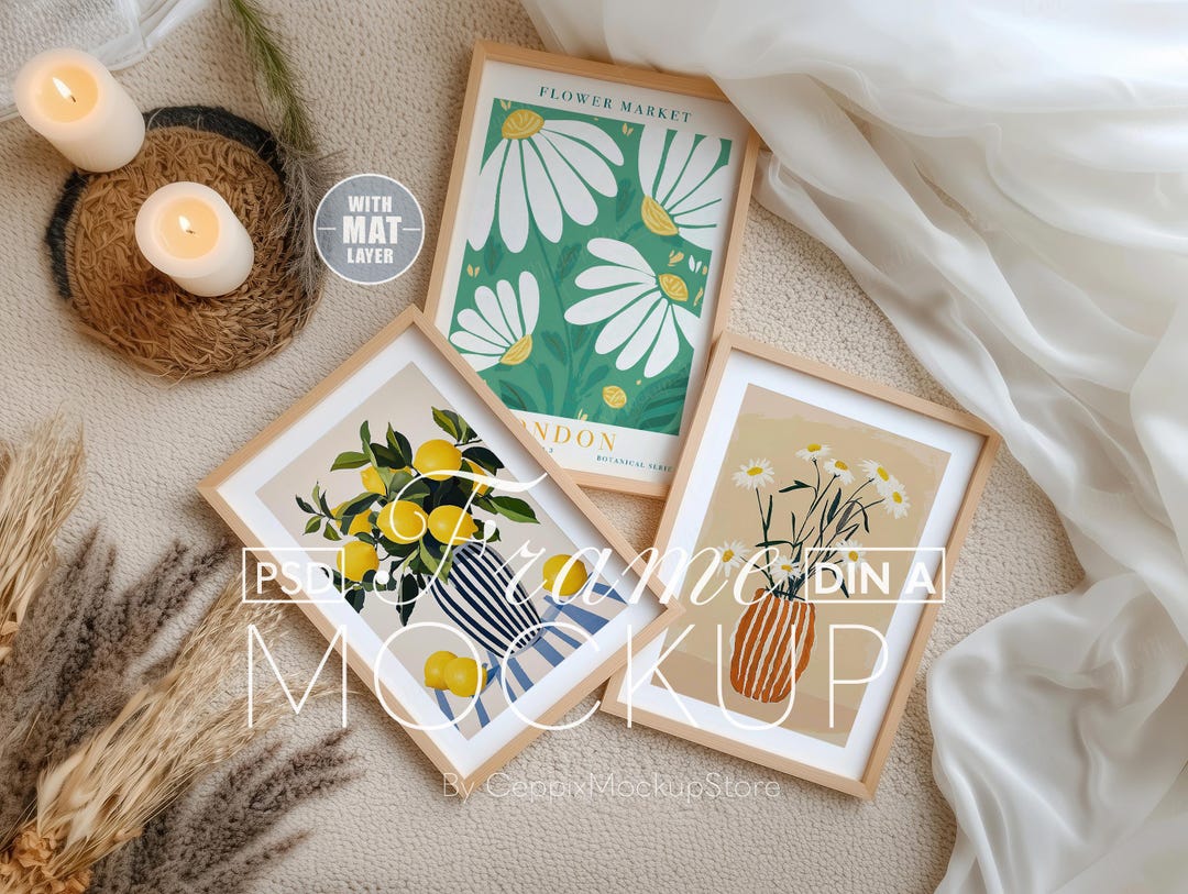 Set of 3 Frame Mockup, Three Multiple Gallery Wall Set 3 Bundle, Poster ...