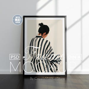 Simple Frame Mockup Black Vertical, Poster Mockup, Close Up One Interior Wall Art Mockup Artwork Template, Photoshop PSD DIN A Thin a4 a3 a2